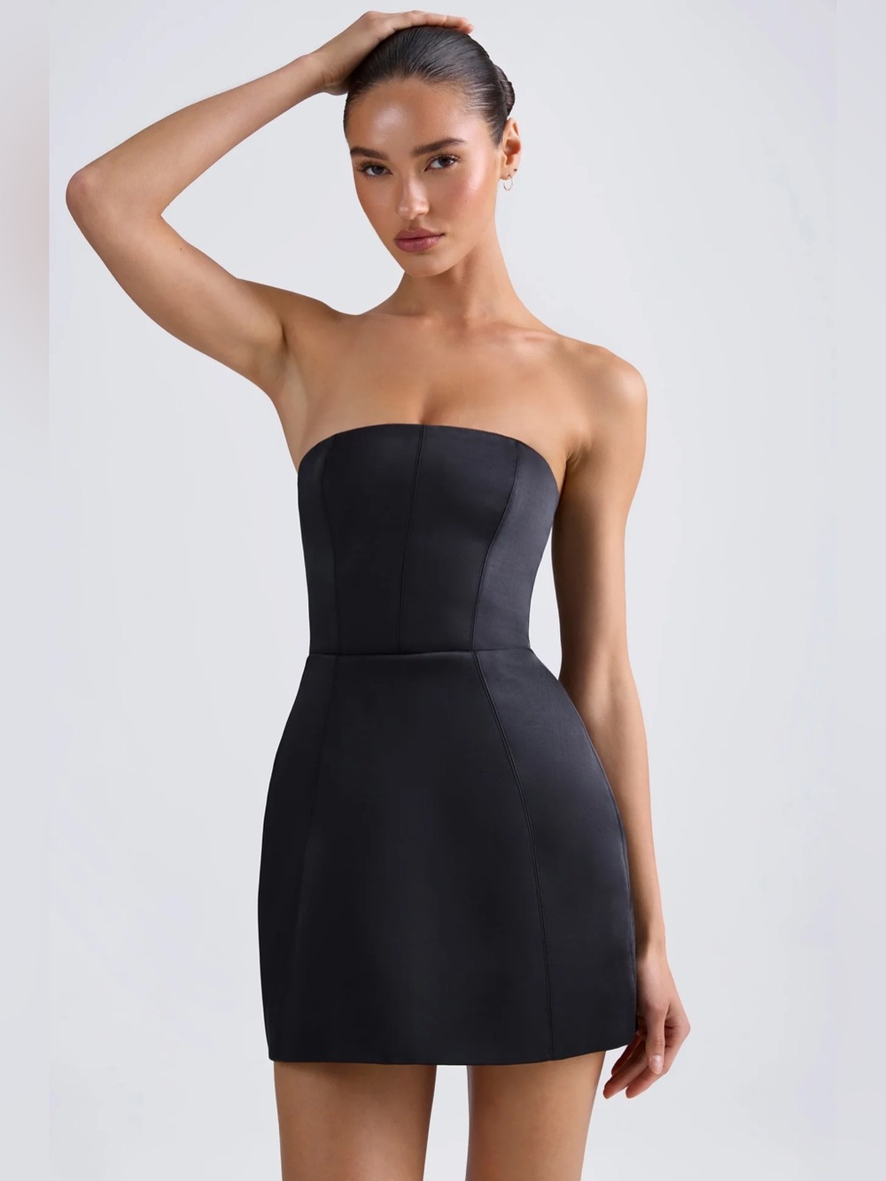 NEW Oh Polly Black Haisley Bandeau Structured Tulip Mini Dress